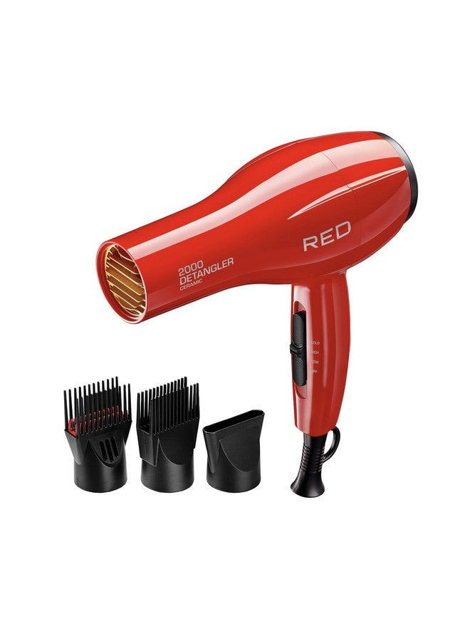 Red by Kiss 2000 Ceramic Hair Dryer, Professional Salon Blow Dryer 3 Attachments Included, 2 Detangler Piks, 1 Air Concentrator (Red) - Image 1