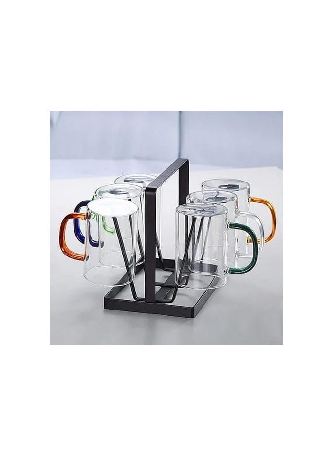Piccasio Glass Mugs Set of 6 Indulge in Luxury Colorful Handles Versatile Glass Tea Cups and Latte Delights for Your Daily Brew Rituals Large & Multipurpose Shape Mugs Microwave  - Image 1
