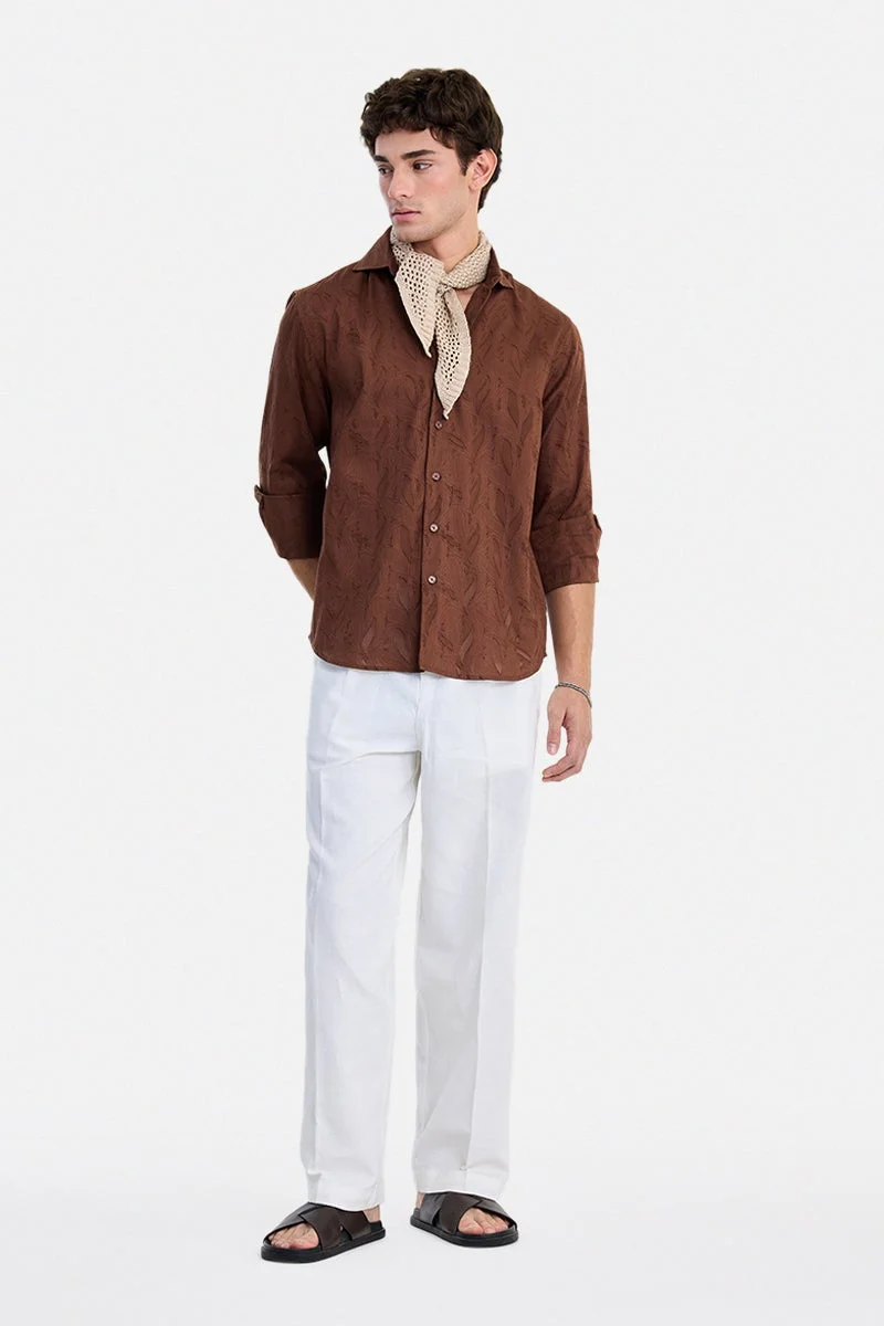 سنيتش Brown Textured Long Sleeve Regular Fit Party Shirt