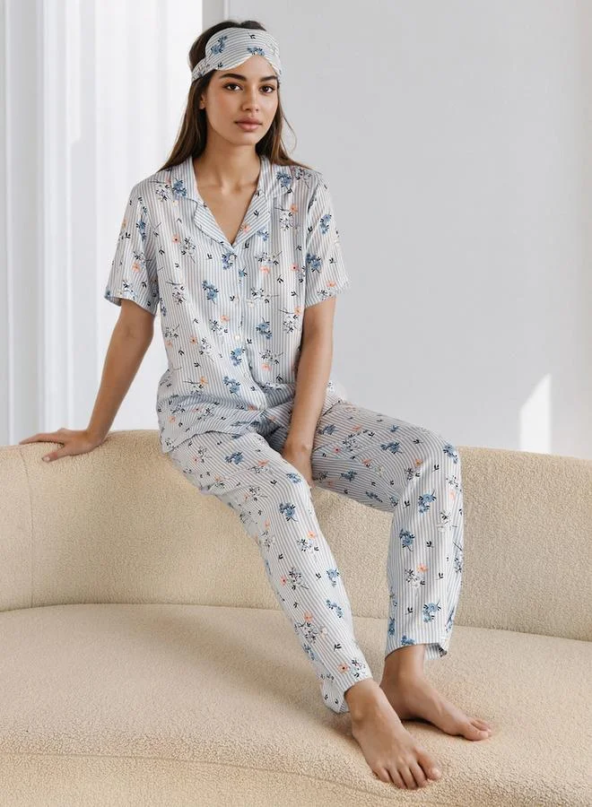 سبلاش فيڤ طقم بيجامة بطبعة زهور مع قناع للعين