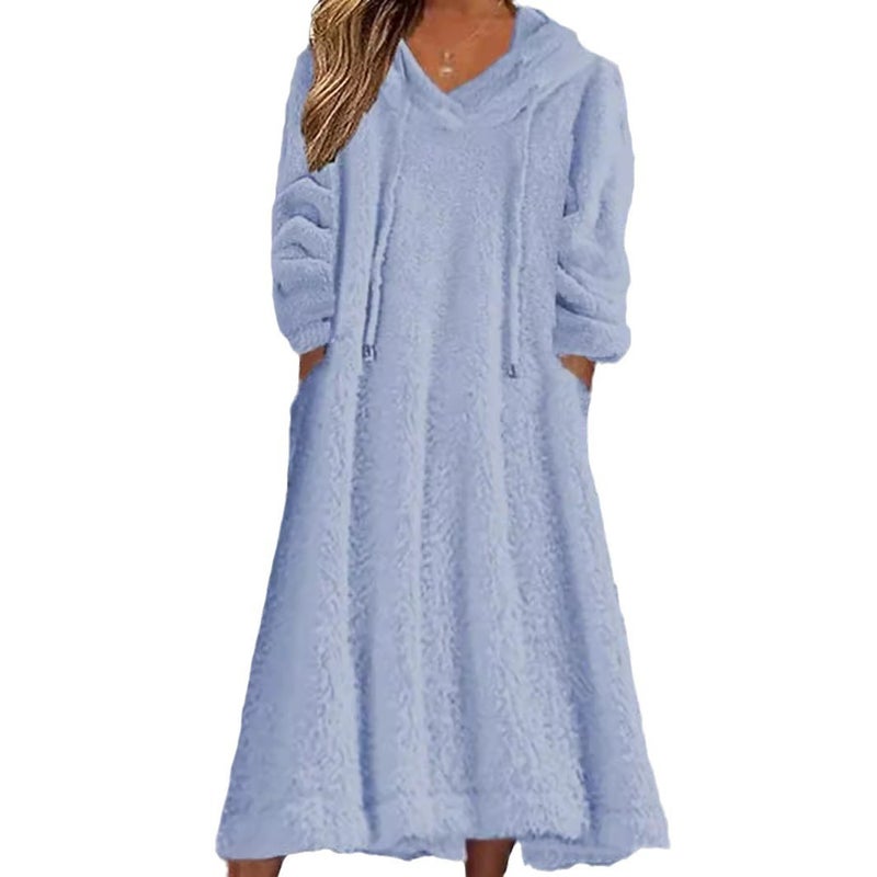 Loose Casual Fluff Hooded Long Sleeve Dress Home Clothes - Image 5