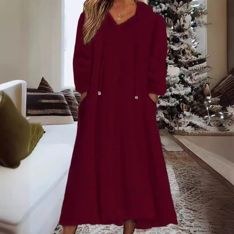 Loose Casual Fluff Hooded Long Sleeve Dress Home Clothes - Image 4