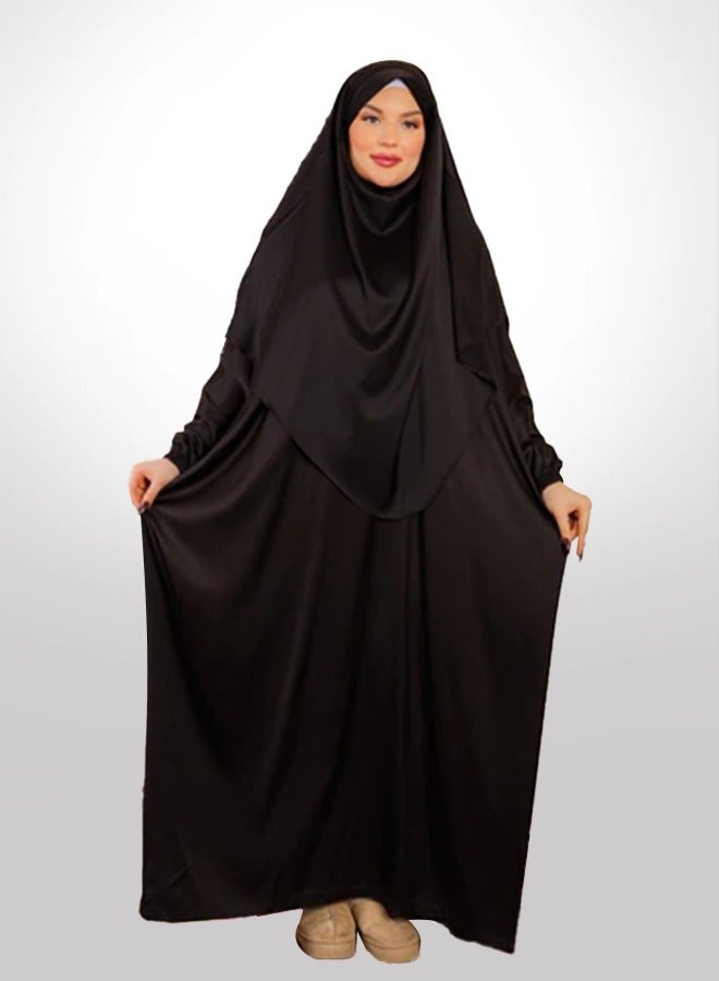 زمرد ثوب صلاة حرير ستان  ساده عملي مع غطاء الرأس من زمرد فاشون -فرنساوي  - Image 1