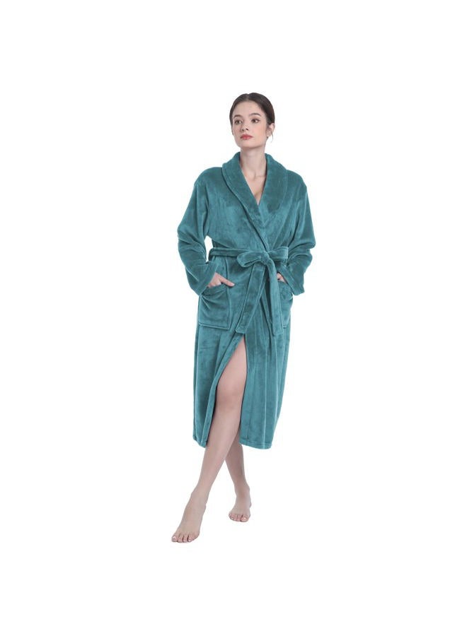 Eonkasp Plush Soft Robes for Women, Premium Fleece Womens Robe Cozy Warm Bathrobe, Turquoise, L-XL - Image 5