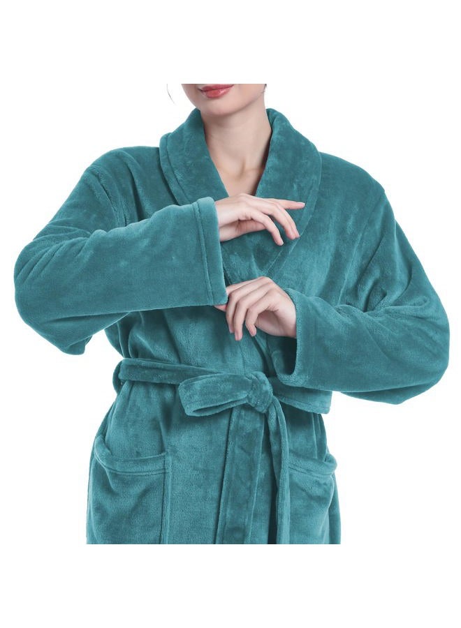 Eonkasp Plush Soft Robes for Women, Premium Fleece Womens Robe Cozy Warm Bathrobe, Turquoise, L-XL - Image 3
