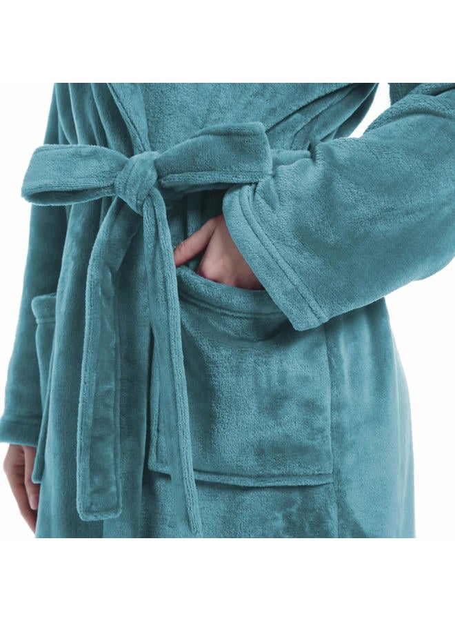Eonkasp Plush Soft Robes for Women, Premium Fleece Womens Robe Cozy Warm Bathrobe, Turquoise, L-XL - Image 4