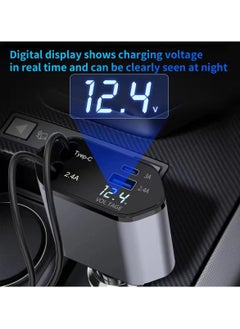 Awakey 4-in-1 Retractable Car Charger, 100W Fast Charging, 2.6ft Cord & 2 USB Ports, for iPhone & Android  - Image 4