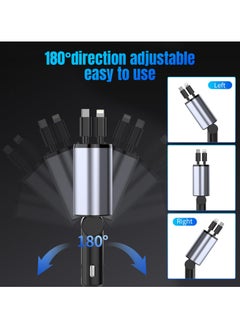 Awakey 4-in-1 Retractable Car Charger, 100W Fast Charging, 2.6ft Cord & 2 USB Ports, for iPhone & Android  - Image 5