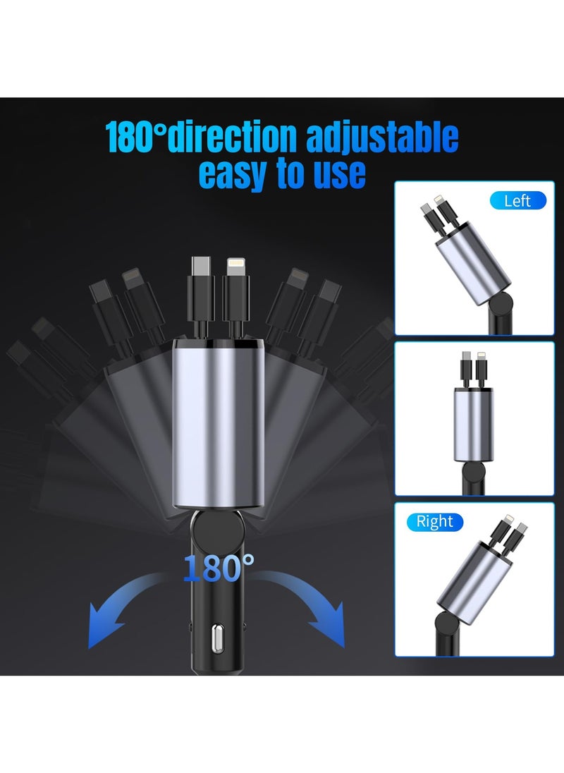 أفاق شاحن سيارة قابل للسحب 4 في 1، شحن سريع 100 واط، سلك بطول 2.6 قدم و 2 منافذ USB، لجهاز iPhone و Android  - Image 5