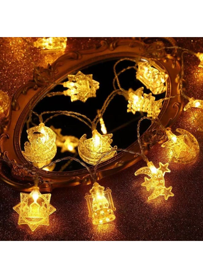 خيط مصابيح LED زخرفي بالنجوم والقمر الطول 3 أمتار (20 مصباحاً) - مناسب لزينة رمضان، الديكور الخارجي وزينة الأثاث - Image 1