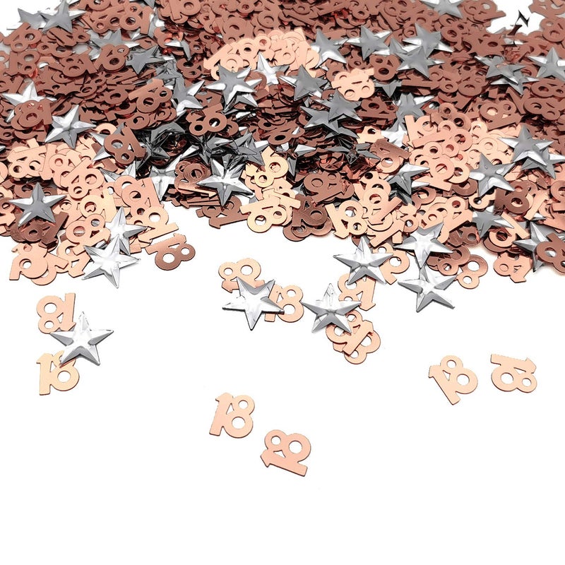 iZoeL 18th Rose Gold Table Confetti Bag 30g incl 18th Birthday Confetti 1000pcs Silver Star Confetti Sequin200pcs for 18th Birthday Party Wedding Anniversary Table Decoration Rose Gold 18