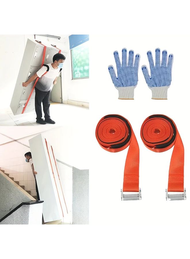 Orange Heavy Duty Moving Straps 2pcs Furniture Lifting Slings With Handles And Gloves - Image 2