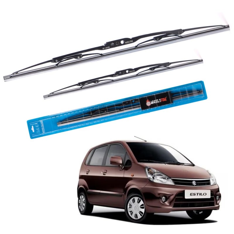 Wheelyfine Car Wiper Blades | Metal Frame | Water Repellent Windshield Wipers | Blade Refills (Maruti Zen Estilo (2006-2008) Dr 21"/Pa 13") - Image 1