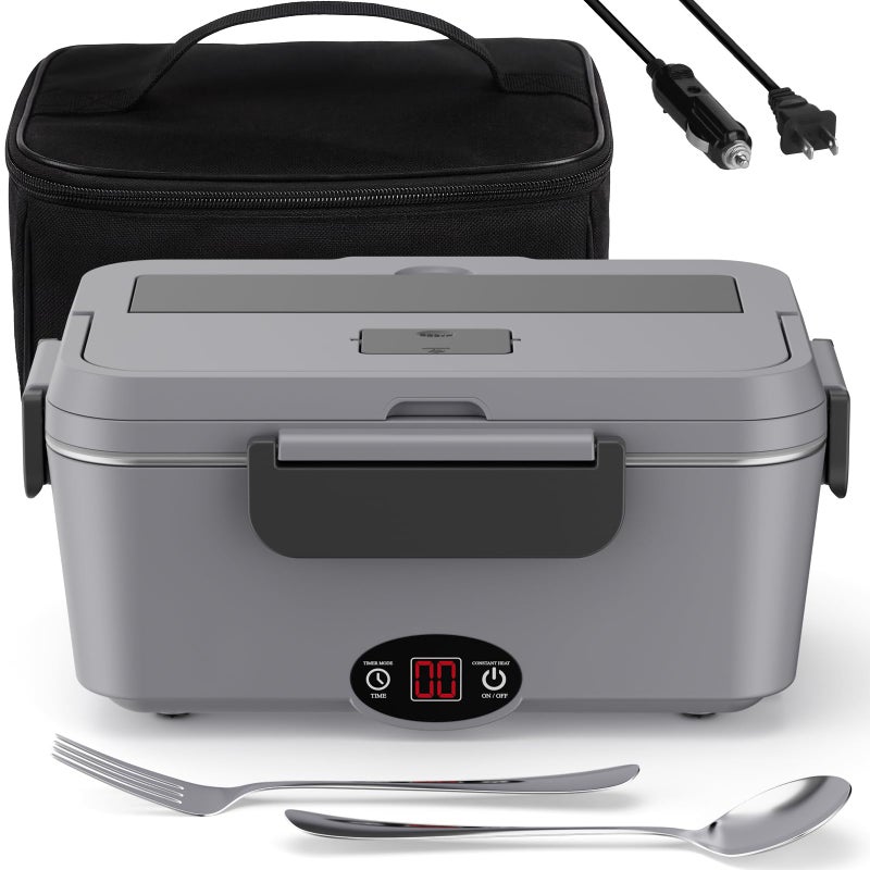 Sitlais Heated Lunch Box with Timer - 1.8L Electric Lunch Box for Adults 90W Fast Heating Portable Food Warmer for Men Auto-Shut Off Food Heater for Office Car Truck Travel - Image 1