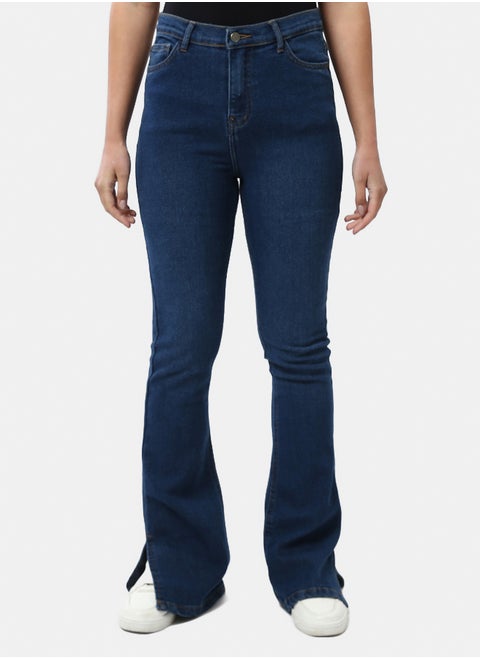 Solid Casual Flare Jeans