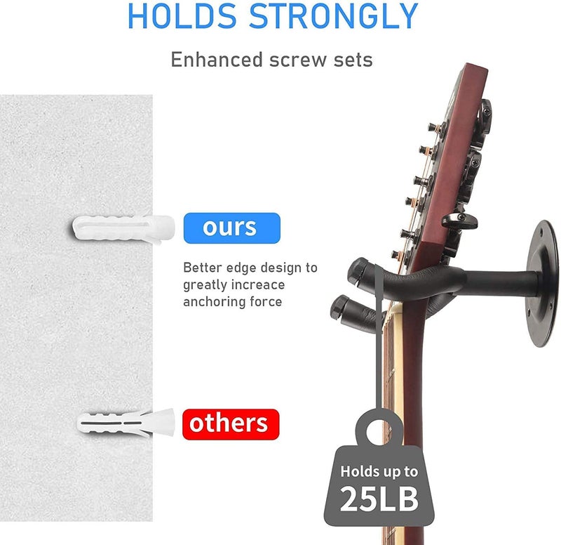 Device Of Urban Infotech حامل جدار للجيتار من الفولاذ مع 3 براغي للجيتارات الصوتية، الباس، الكهربائية والكمانات - Image 3