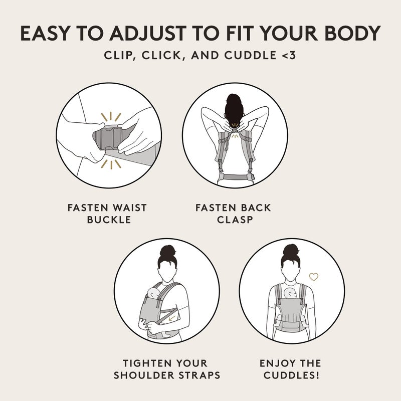 TULA Baby Tula Cotton Free-to-Grow Baby Carrier - Adjustable, Comfortable, Newborn to Toddler Carrier - Ergonomic Fit for 7lbs to 45lbs - Back & Front Carry Options - Play (Yellow/Hearts) - Image 4