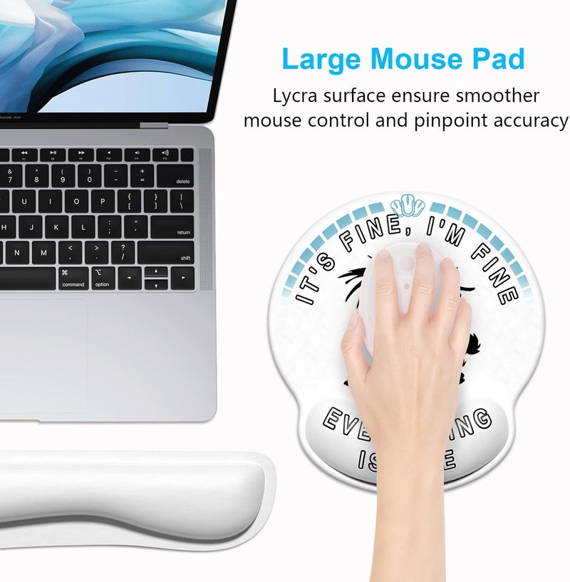 Dapesuom Keyboard Wrist Rest and Mouse Pad with Wrist Support, Memory Foam Cushion for Keyboard and Mouse Set, Ergonomic Desktop Pad Rests with Non Slip Base for Easy Typing & Pain Relief, Cute Cat - Image 4