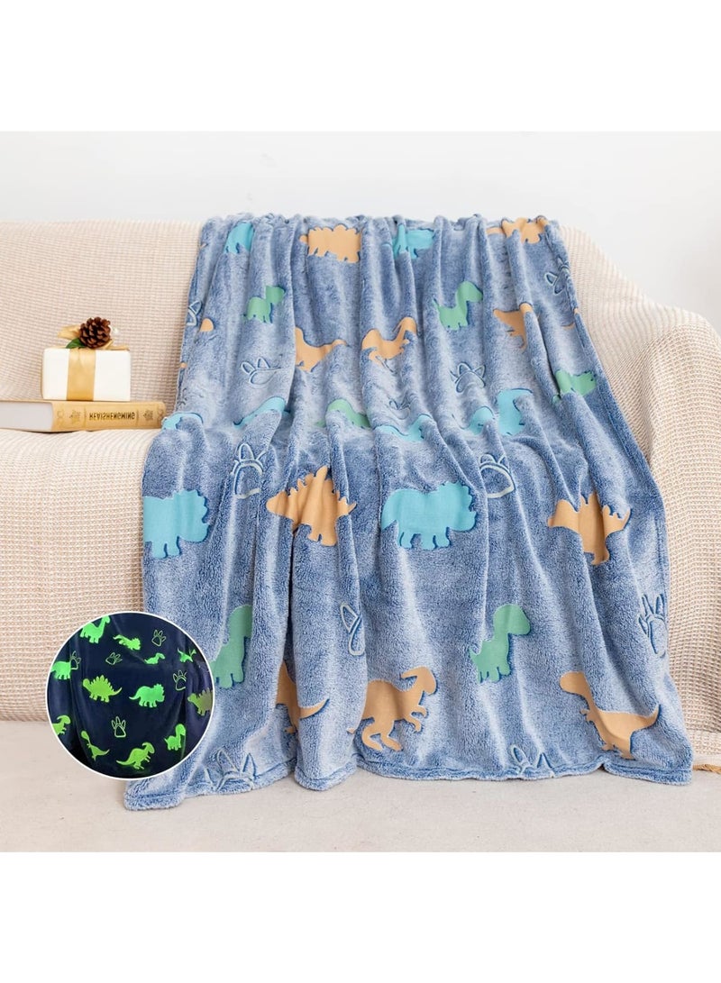 SOLARAE Glow in The Dark Blanket, Glow in The Dark Throw Dinosaur Blanket Luminous Dino Party Blanket Gifts, Super Soft Blanket for Kids Toys, 60x50 in - Image 1