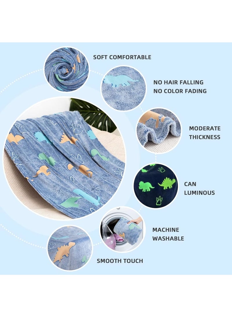 SOLARAE Glow in The Dark Blanket, Glow in The Dark Throw Dinosaur Blanket Luminous Dino Party Blanket Gifts, Super Soft Blanket for Kids Toys, 60x50 in - Image 2