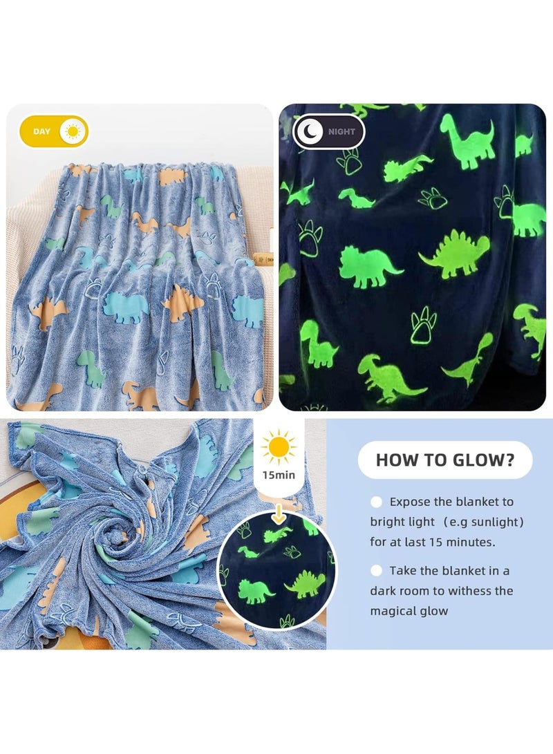 SOLARAE Glow in The Dark Blanket, Glow in The Dark Throw Dinosaur Blanket Luminous Dino Party Blanket Gifts, Super Soft Blanket for Kids Toys, 60x50 in - Image 4
