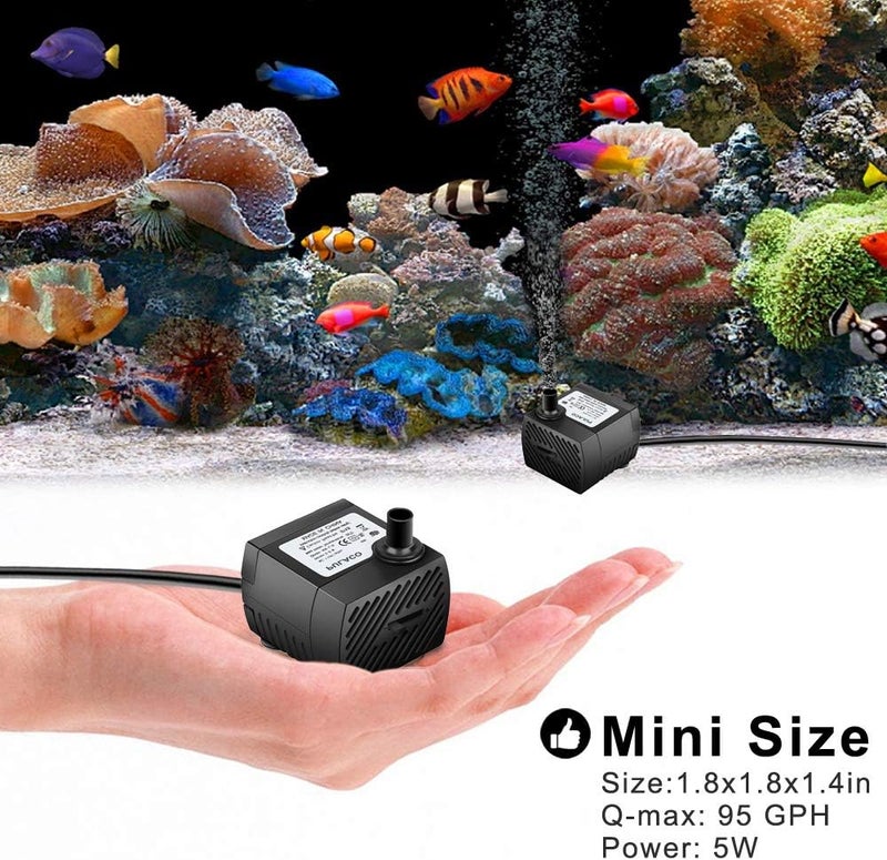 PULACO 95GPH 5W Mini Submersible Water Pump with 3.3 ft Tubing for Aquarium Fish Tank, Pond, Fountain, Hydroponics - Image 4