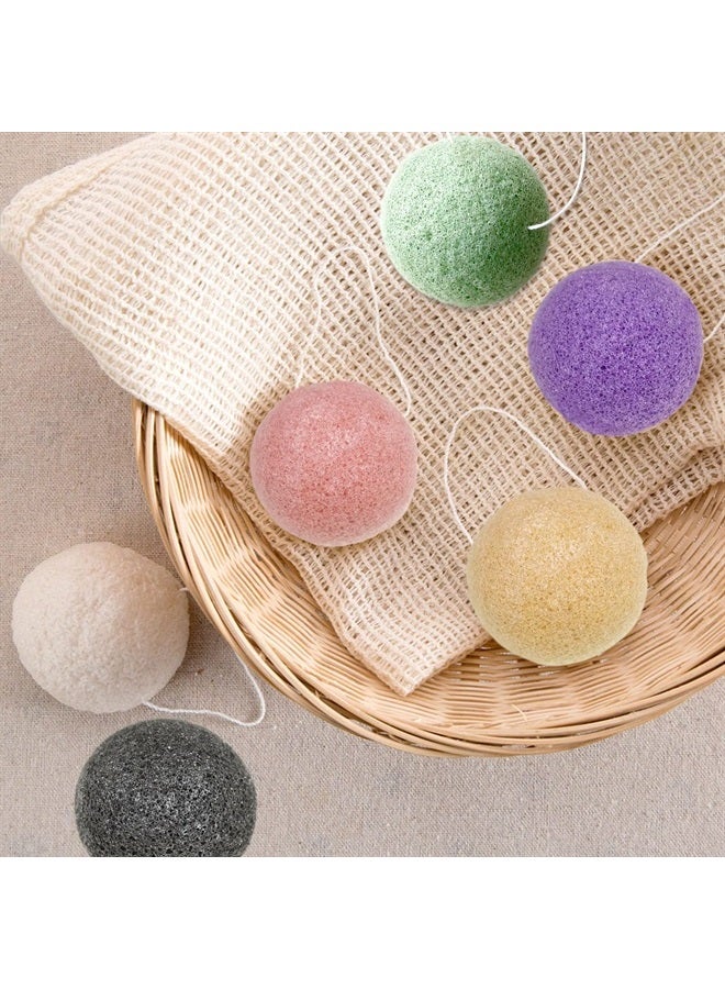 findTop 6 Pack Natural Konjac Facial Sponges, findTop 6 Colors Konjac Exfoliating Facial Sponge Set for Gentle Face Cleansing and Exfoliation- Charcoal, Turmeric, French Green, White Pink & Purple - Image 2