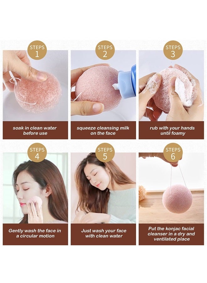 findTop 6 Pack Natural Konjac Facial Sponges, findTop 6 Colors Konjac Exfoliating Facial Sponge Set for Gentle Face Cleansing and Exfoliation- Charcoal, Turmeric, French Green, White Pink & Purple - Image 3