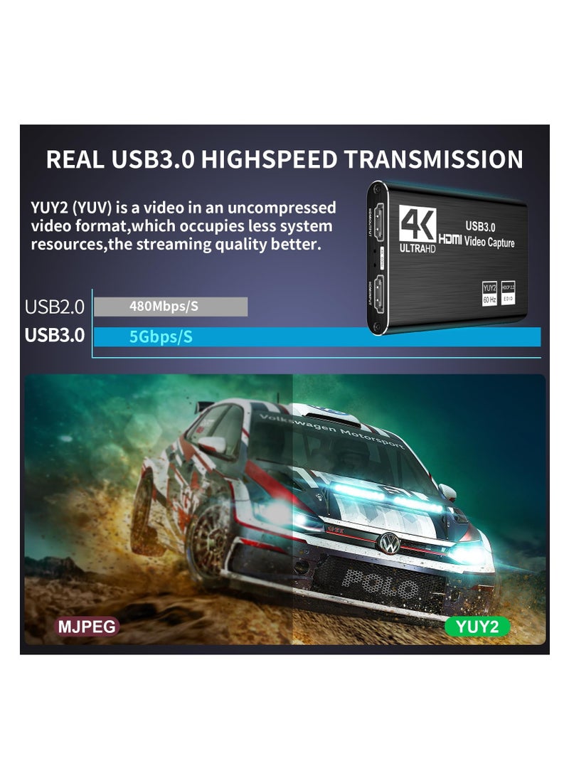 High-Performance Video Capture Card | USB 3.0, 4K HDMI Loop-Out | Full HD 1080P 60FPS, 2K 30FPS | Ideal for Streaming on PS5, Switch, Camera, PC, OBS | Durable & Compact - Black - Image 4