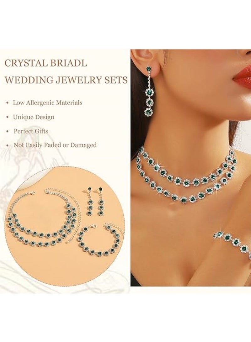 Bridal jewelry set suitable for bridesmaids, featuring a rhinestone necklace, earrings, and bracelet. Perfect accessory for weddings, brides, graduations, and other special occasions.  - Image 2