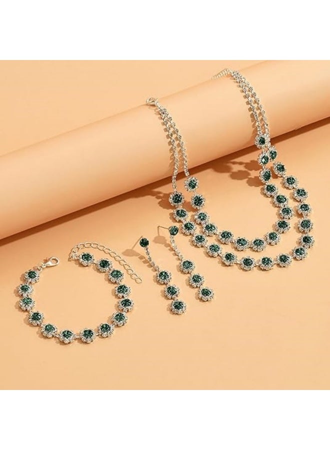 Bridal jewelry set suitable for bridesmaids, featuring a rhinestone necklace, earrings, and bracelet. Perfect accessory for weddings, brides, graduations, and other special occasions.  - Image 5