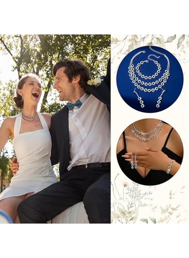 Bridal jewelry set suitable for bridesmaids, featuring a rhinestone necklace, earrings, and bracelet. Perfect accessory for weddings, brides, graduations, and other special occasions.  - Image 4