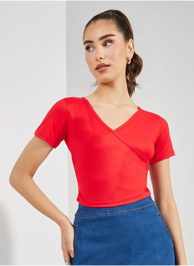 Styli Solid Wrap Front Crop Top