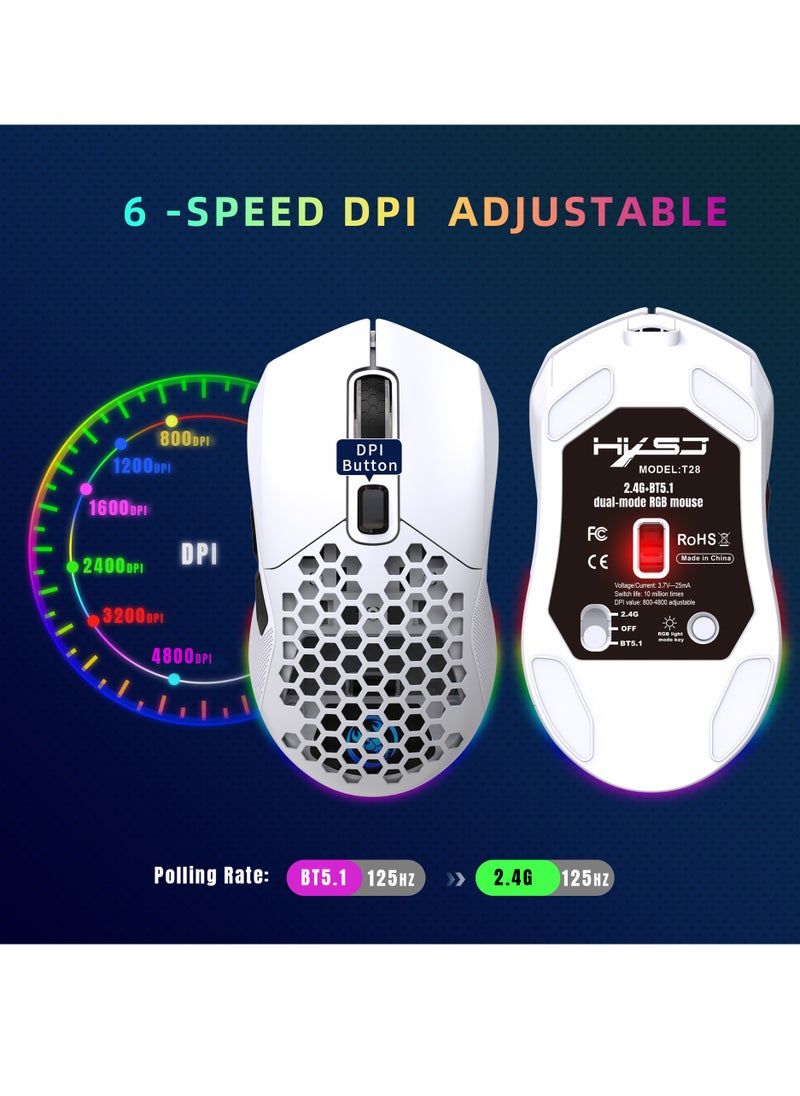 إتش إكس إس جيه ماوس ألعاب لاسلكي T28 RGB light 2.4G BT5.1 لاسلكي مع جهاز استقبال USB  - Image 3
