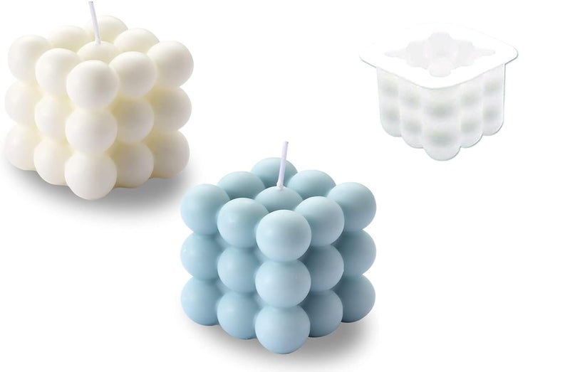 SNOOGG DIY Bubble Silicon Candle Mold, Cube Shape Silicon Mould, Soft Reusable Size 6.7x6.7 cm - Image 1