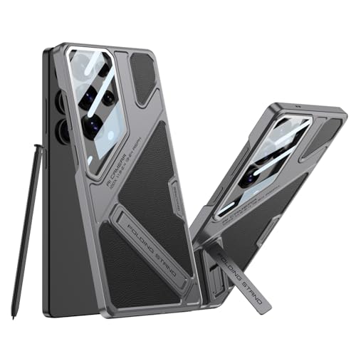 Midkart Leather Case Compatible with Samsung Galaxy S25 Ultra Hidden Kickstand Cover Hard PC with Camera Protection, Black & Grey - Image 1