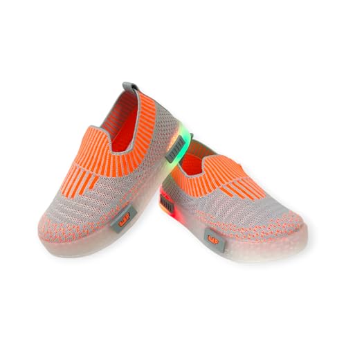 Coolz Kids Unisex Casual Knitted Shoes with Multicolored LED Lights Blink-7 for 1-4 Years Boys and Girls (Grey-Orange, UK Footwear Size System, Little Kid, Age Range, Medium, 3 Years, 3.5 Years) - Image 1