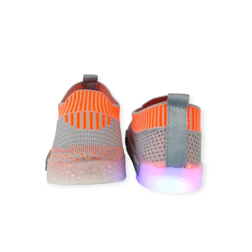 Coolz Kids Unisex Casual Knitted Shoes with Multicolored LED Lights Blink-7 for 1-4 Years Boys and Girls (Grey-Orange, UK Footwear Size System, Little Kid, Age Range, Medium, 3 Years, 3.5 Years) - Image 3
