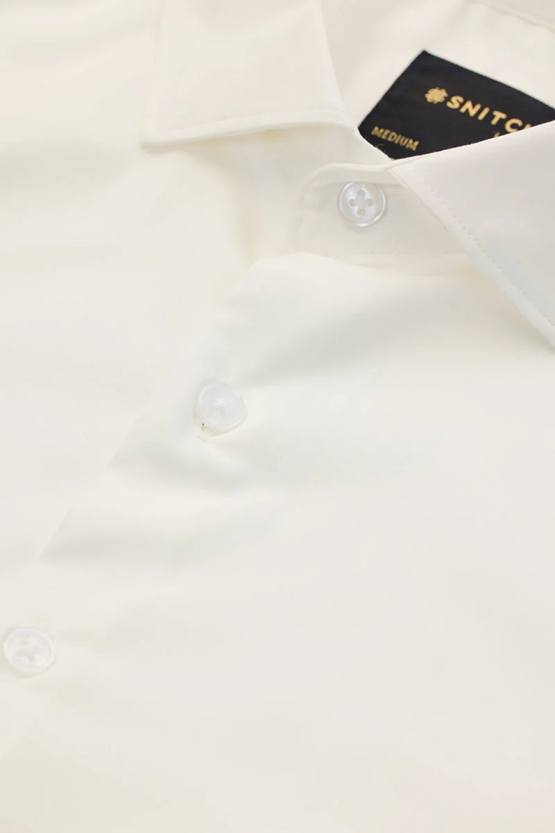 SNITCH White Solid Long Sleeve Slim Fit Luxe Shirt