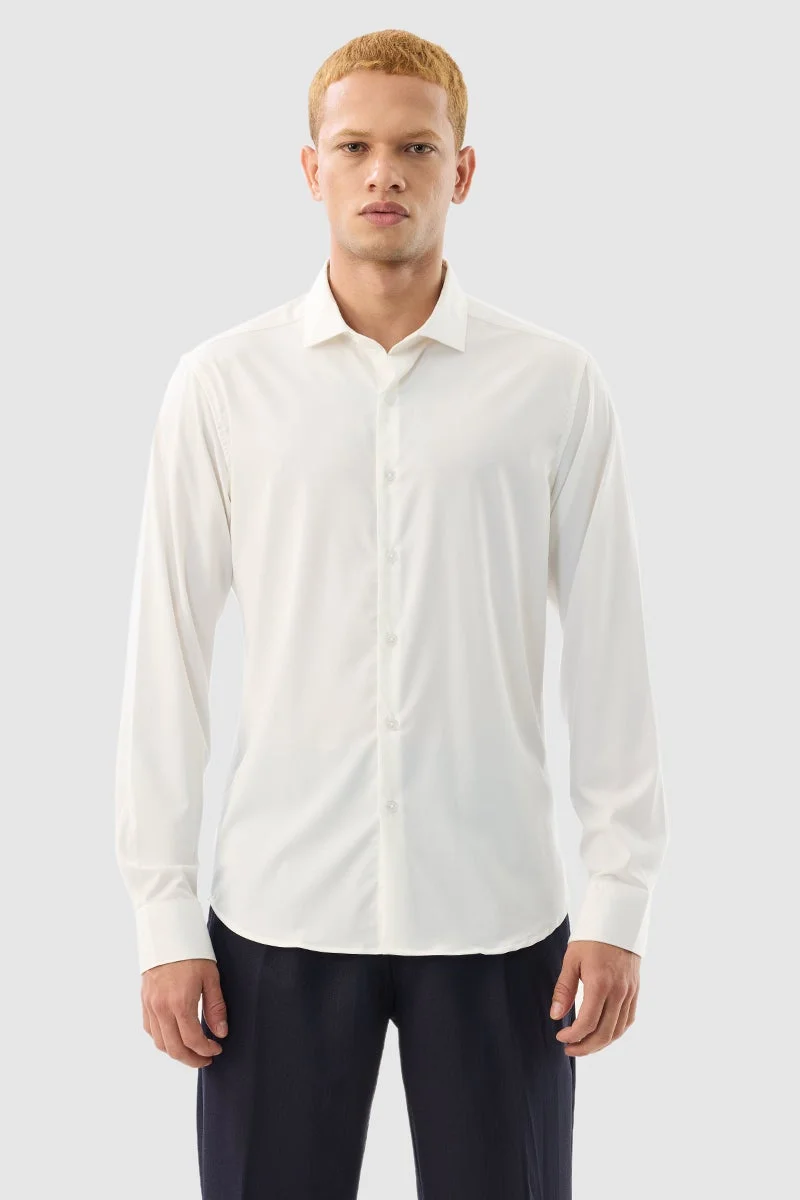 SNITCH White Solid Long Sleeve Slim Fit Luxe Shirt