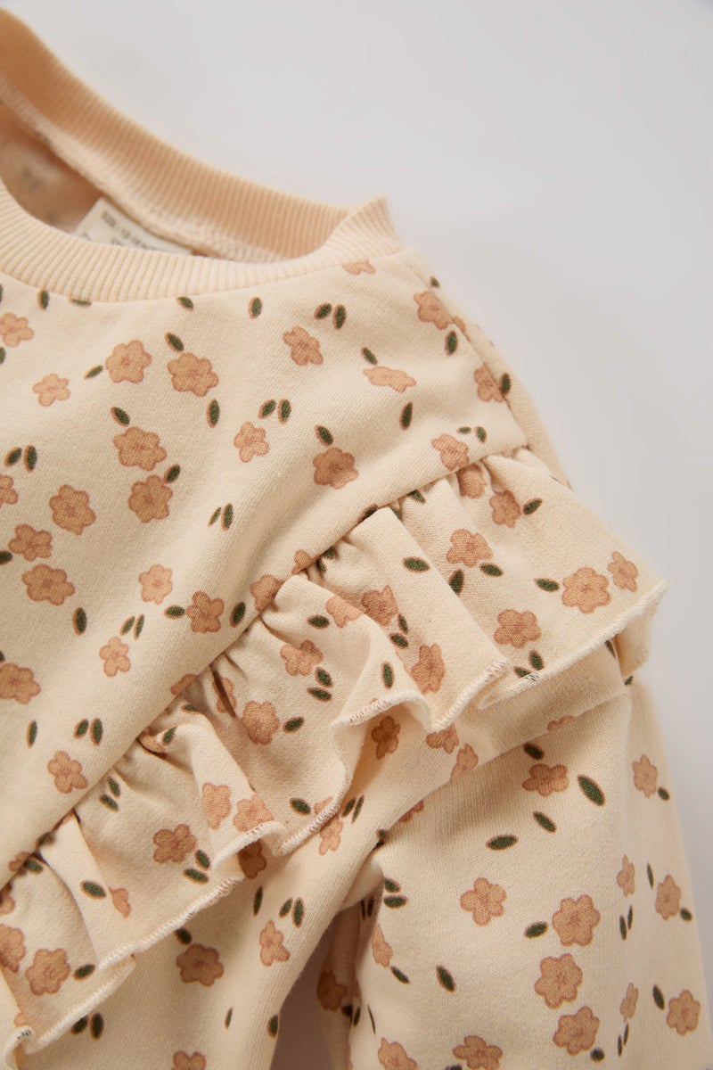 DeFacto Baby Girl Crew Neck Floral Patterned Soft Furry Sweatshirt - Image 5