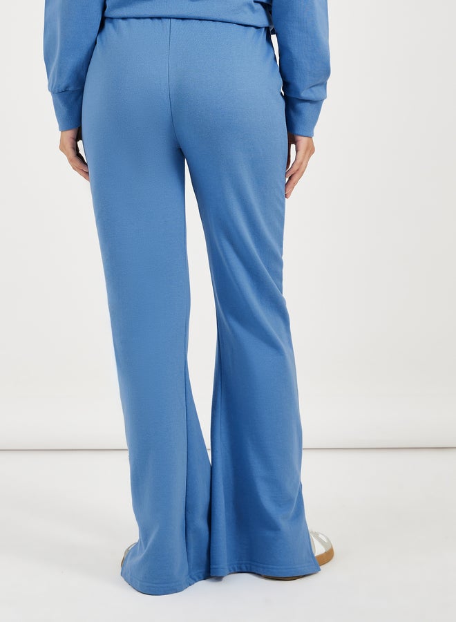 Styli Solid Drawstring Waist Flared Joggers with Side Slit  - Image 4