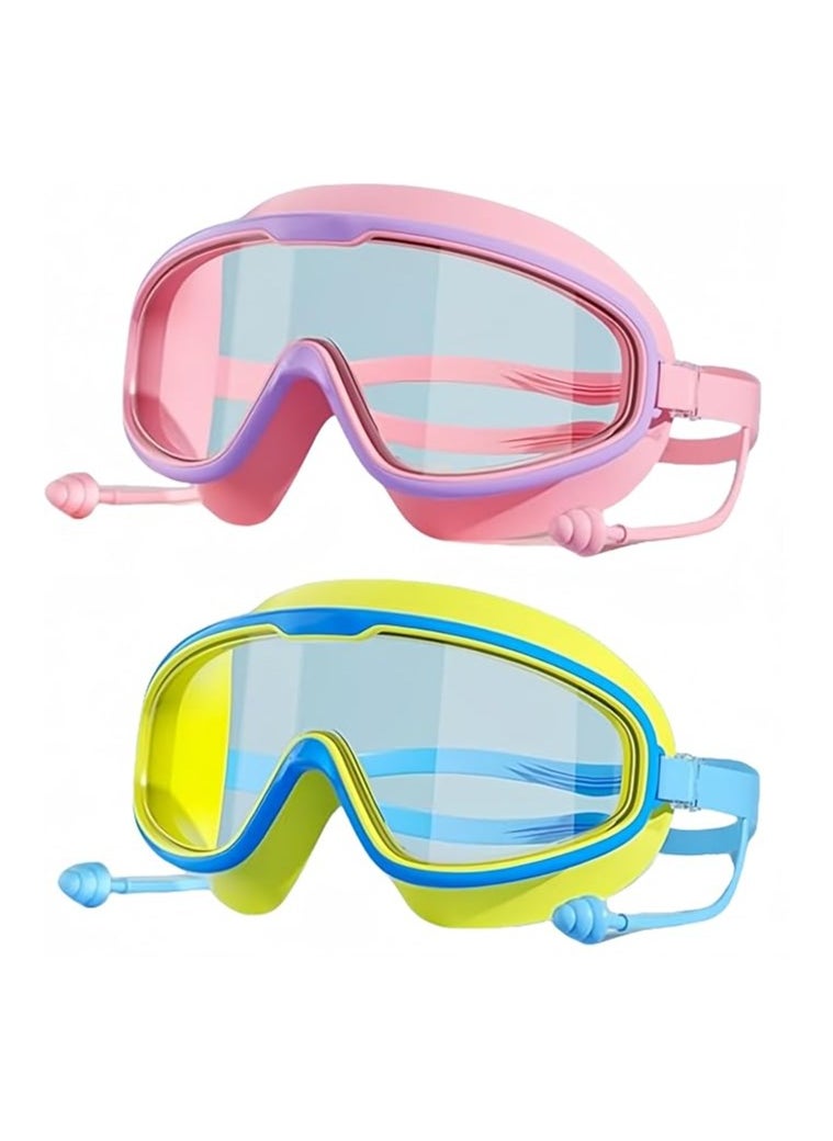 Generic Swimming Goggles for Kids 3-14 - 2 Pack, Anti-Fog Waterproof UV Protection Lenses - 180°Wide View Kids Sports Swim Goggles with Silicone Earplugs, Adjustable Strap,Flexible Nose Bridge Design  - Image 1