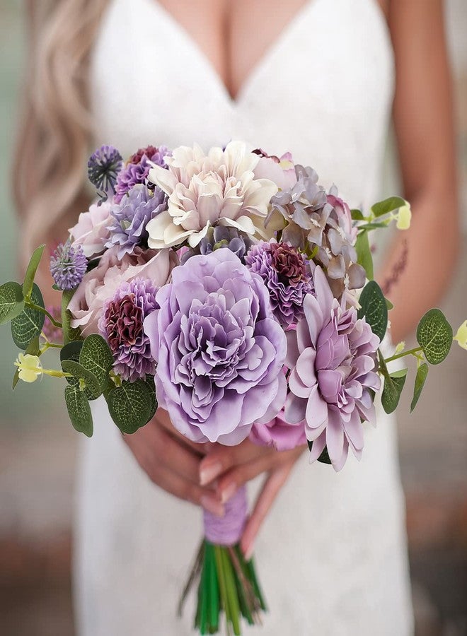 Kisflower Purple Artificial Flowers Combo Cake Flowers Decorations Fake Peony Silk Roses Gift Box for DIY Wedding Bridal Bouquet Centerpieces Arrangements Party Baby Shower Holiday Decor (Purple) - Image 2