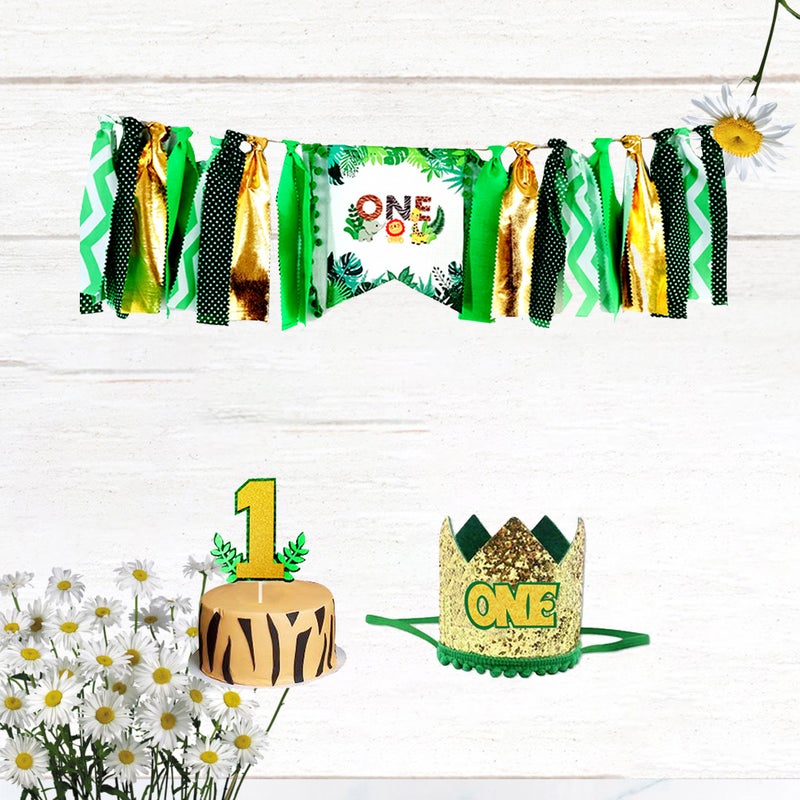1 Set of 3pcs Jungle Decor One-year-old Birthday Pull Flags Jungle Animal Birthday Party Banner Cartoon Printing Hanging Banners Animal Themed Pull Flags Cloth Brithday Party Decor for Home Store Use - Image 3