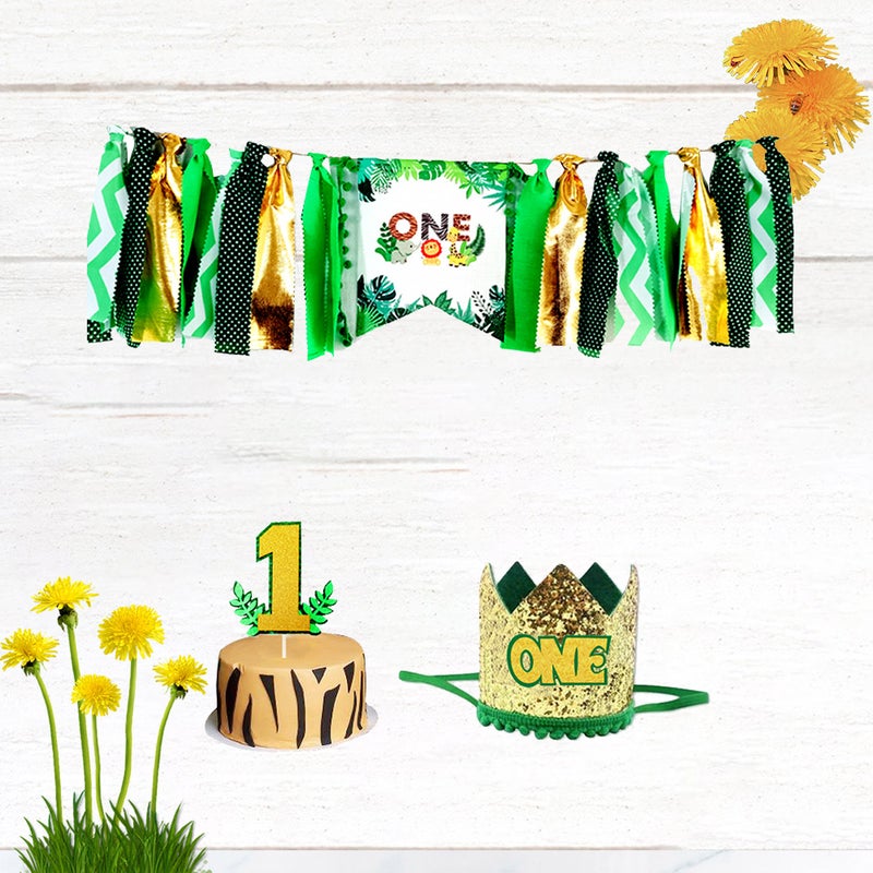 1 Set of 3pcs Jungle Decor One-year-old Birthday Pull Flags Jungle Animal Birthday Party Banner Cartoon Printing Hanging Banners Animal Themed Pull Flags Cloth Brithday Party Decor for Home Store Use - Image 5