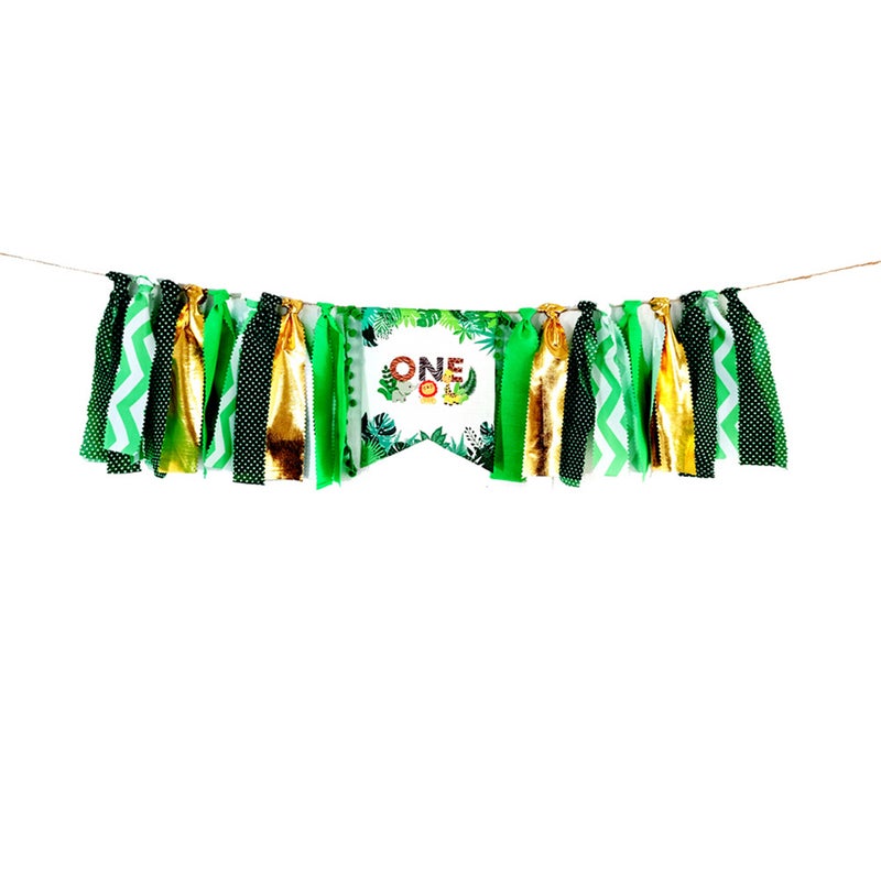 1 Set of 3pcs Jungle Decor One-year-old Birthday Pull Flags Jungle Animal Birthday Party Banner Cartoon Printing Hanging Banners Animal Themed Pull Flags Cloth Brithday Party Decor for Home Store Use - Image 2