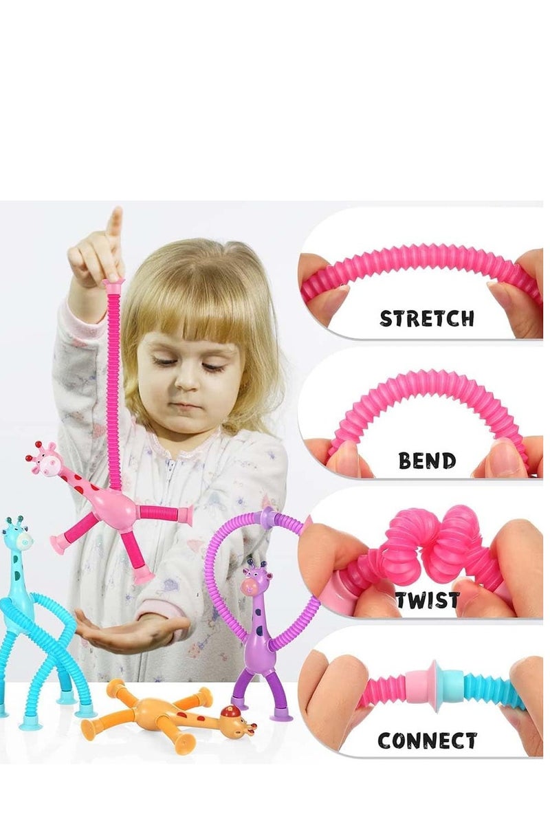 4 Pieces Telescopic Suction Cup Giraffe Toy for Girls Boys，pop tubes travel giraffe toys for toddlers - Image 5