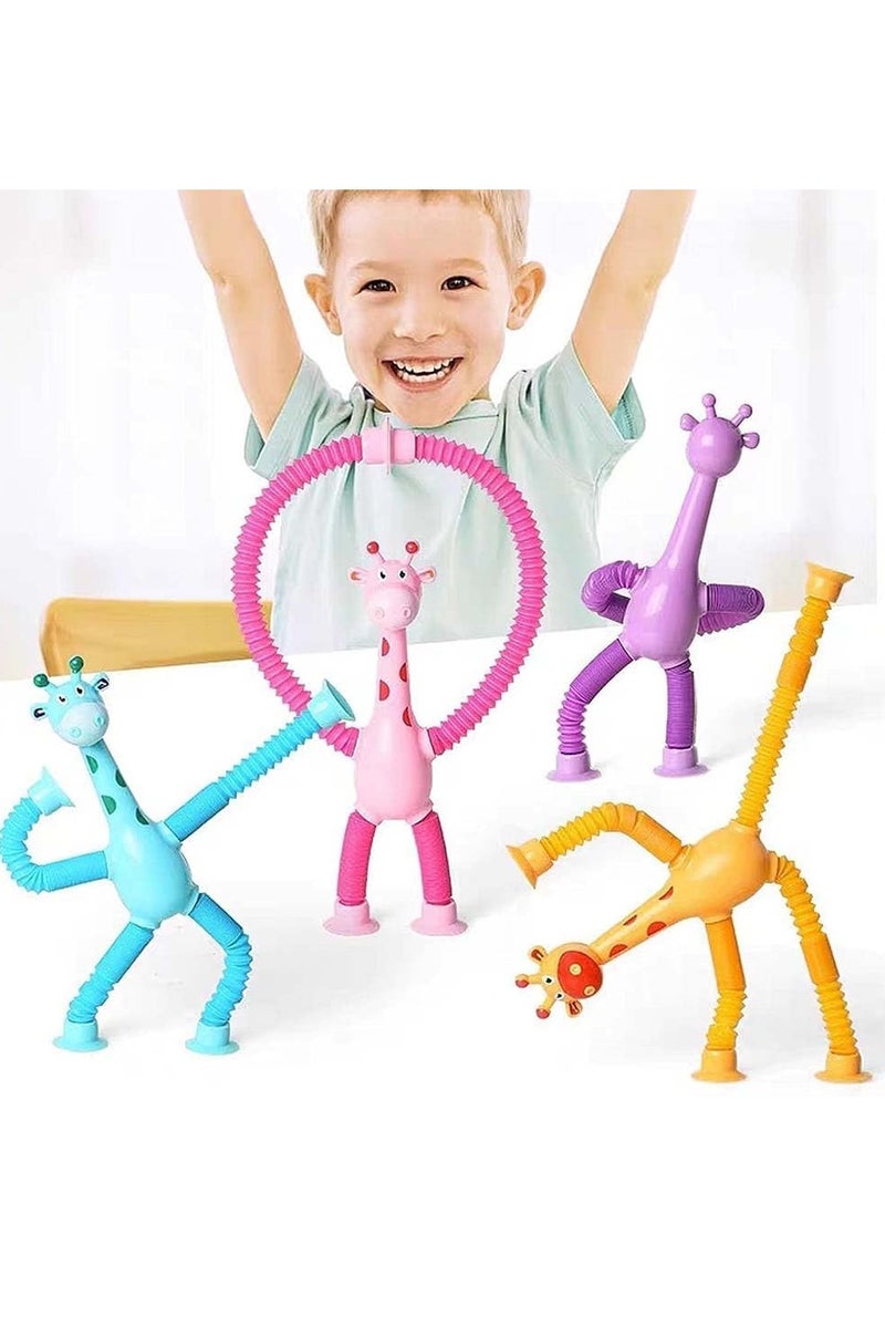 4 Pieces Telescopic Suction Cup Giraffe Toy for Girls Boys，pop tubes travel giraffe toys for toddlers - Image 2