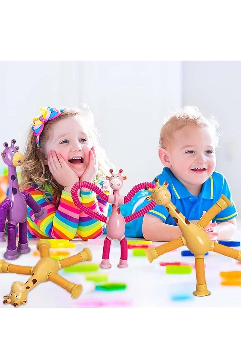 4 Pieces Telescopic Suction Cup Giraffe Toy for Girls Boys，pop tubes travel giraffe toys for toddlers - Image 4